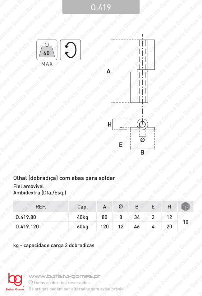 Olhal (dobradi�a) com abas para soldar - A�O